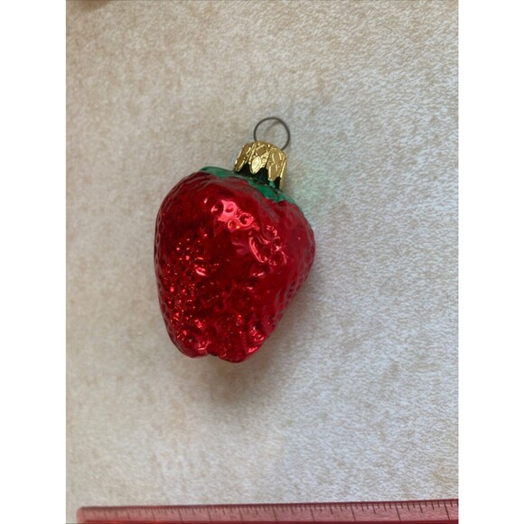 Vtg Lot 6 Fruit Glass Christmas Ornament Set Plum Grape 2 Pears Strawberry Apple - Picture 6 of 12